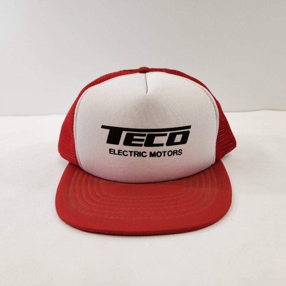 Teco Electric Motors Trucker Hat Mesh Back Red Vtg 1980 Unisex Adjustable
